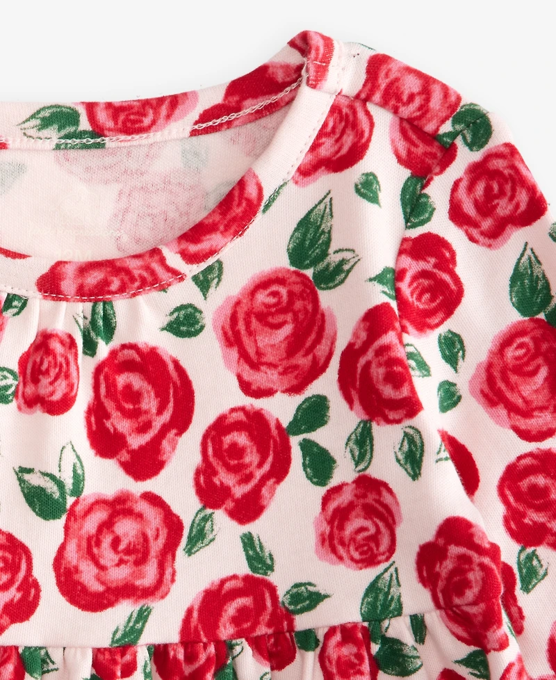 First Impressions Baby Girls' 0M-24M Long-Sleeve Cotton Rose-Print Dress, Macy's Exclusive