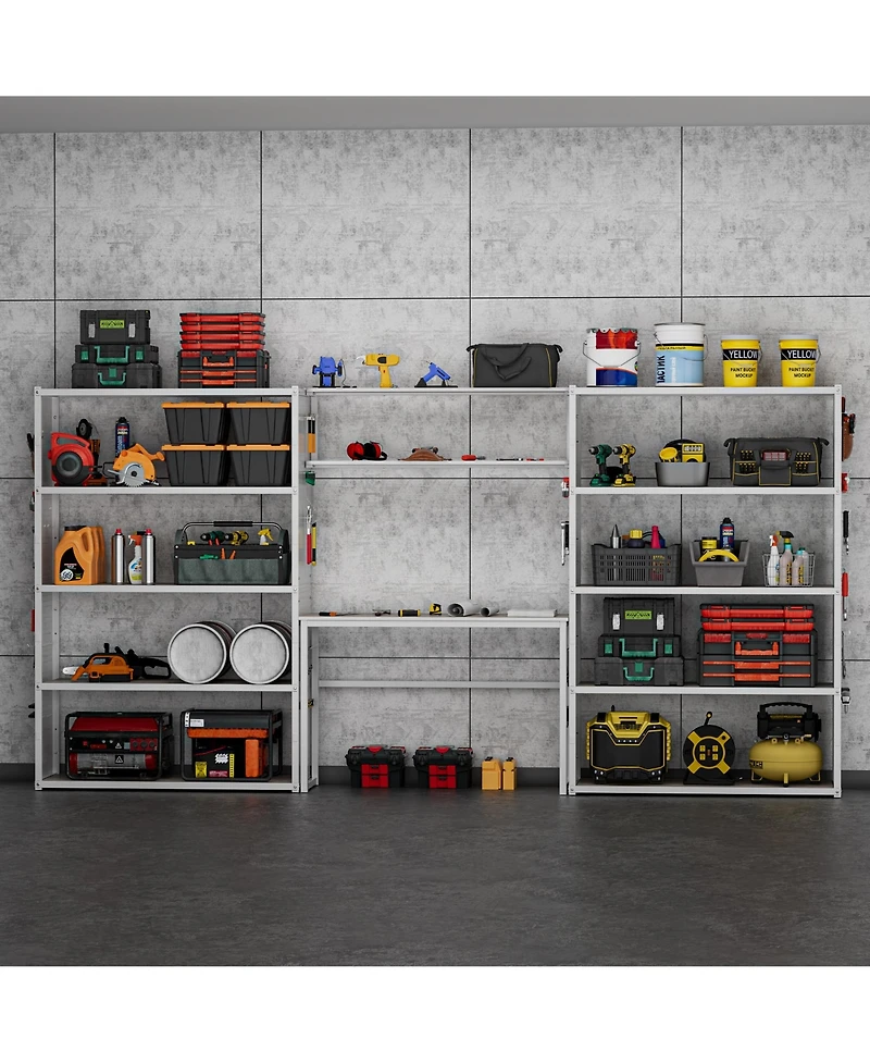 Heavy-Duty Wide Garage Storage and Workstation System with Side Pegboards, White (144.2 in. W x 71.1 in. H x 15.7 in. D