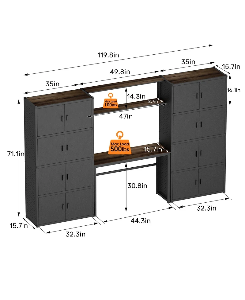 5-Shelf Heavy-Duty Garage Cabinet and Workstation System w/ Side Pegboards