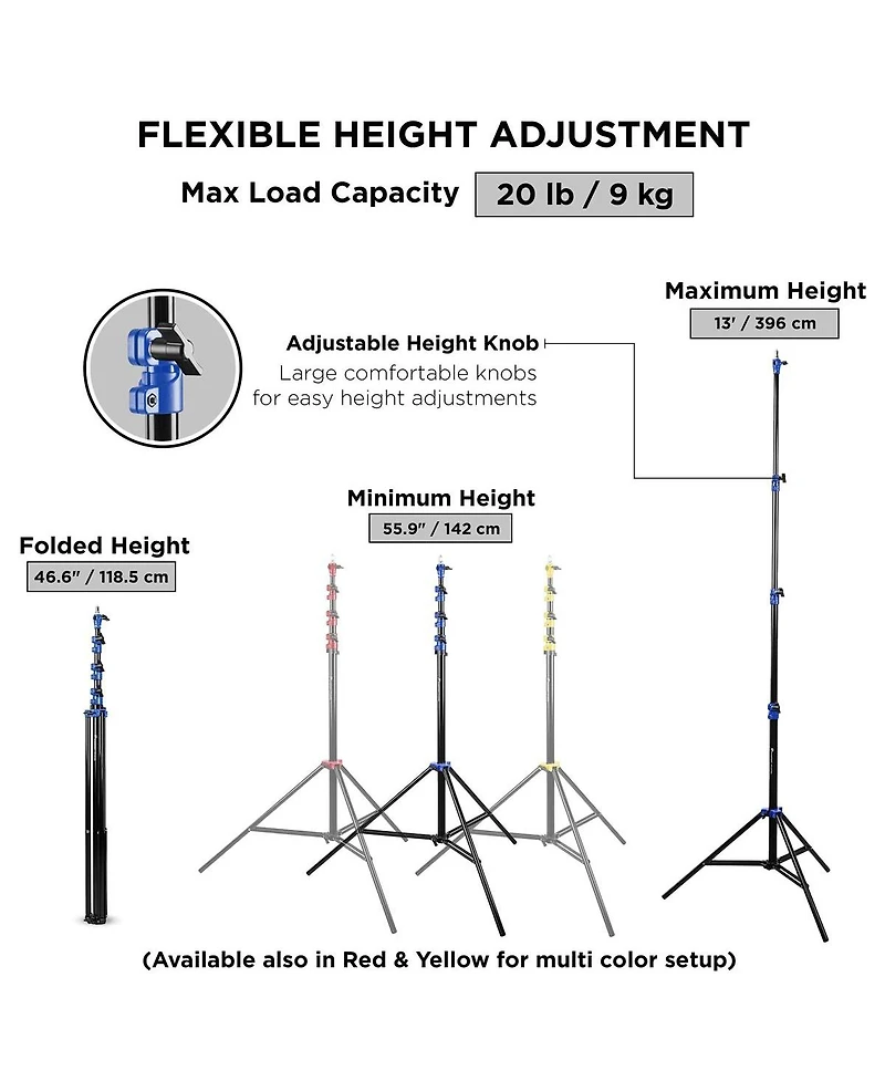 Flashpoint 13' Pro Air Cushioned Heavy Duty Light Stand for Photography, Lightwight, Portable and Durable Photography Light Stand
