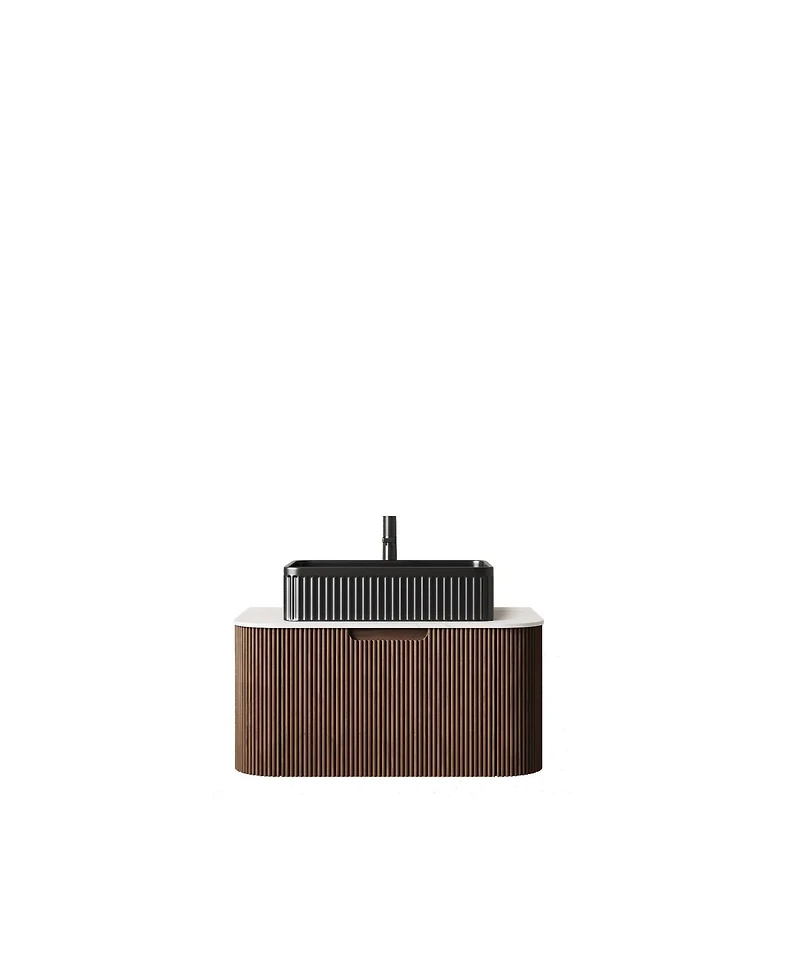 Sillysis Wall Mounted Bathroom Vanity with Ceramic Sink,Plywood Cabinet, Soft Close Drawer