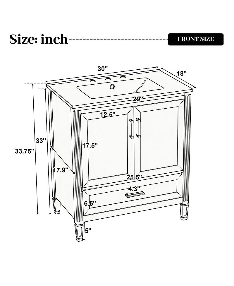 Sillysis Bathroom Vanity with Ceramic Sink, Soft Close Drawer, Solid Wood Legs, Freestanding Modern Cabinet
