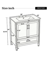 Sillysis Bathroom Vanity with Ceramic Sink, Soft Close Drawer, Solid Wood Legs, Freestanding Modern Cabinet