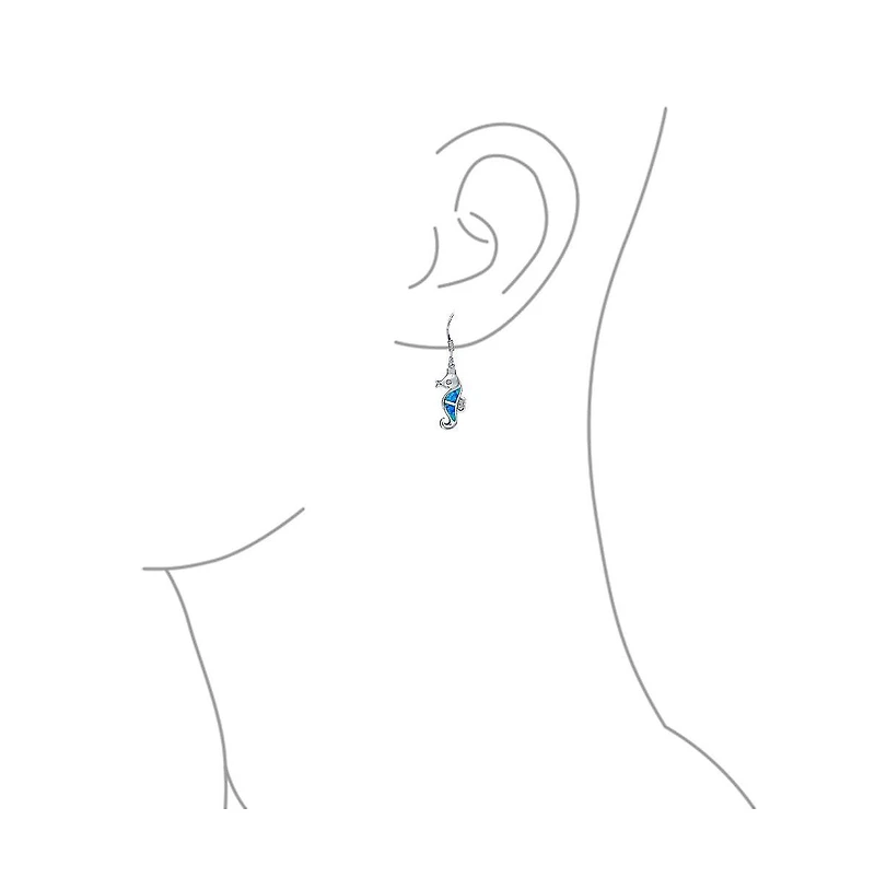 Bling Jewelry Created Opal Dangle Seahorse Earrings Fish Wire Sterling Silver