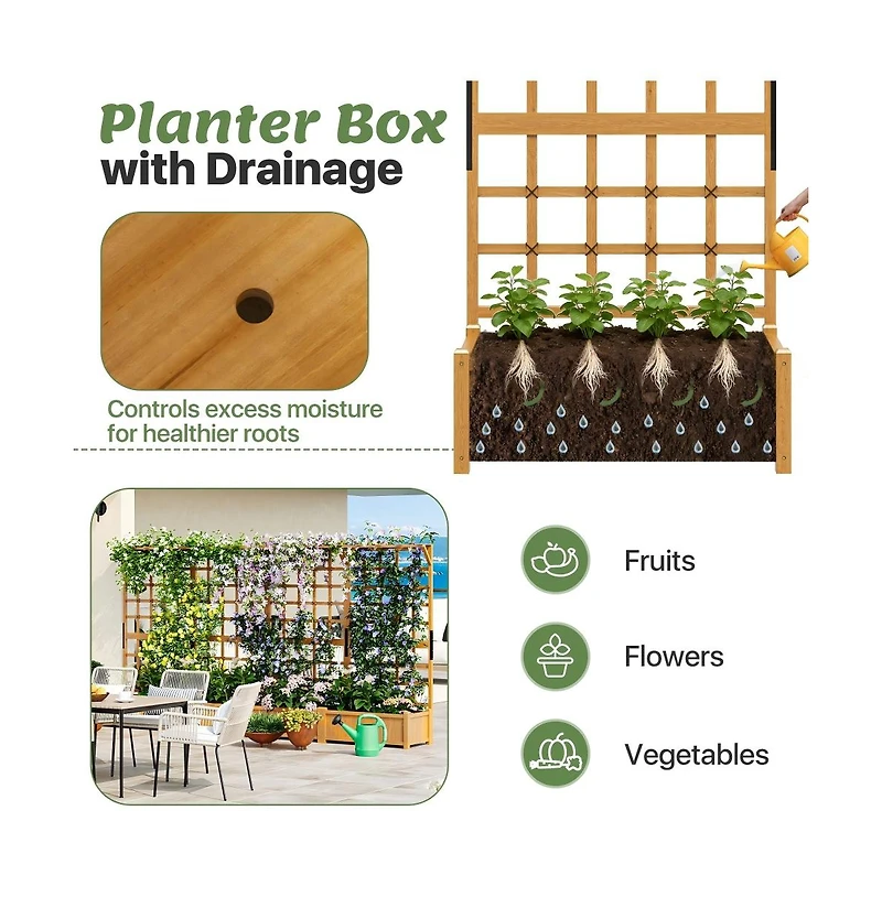 Aoxun 72" Cedar Planter and Trellis Combo C Freestanding Garden Tower