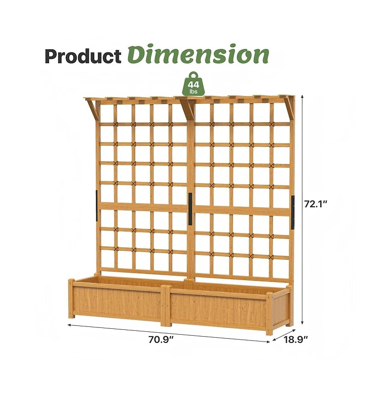 Aoxun 72" Cedar Planter and Trellis Combo C Freestanding Garden Tower