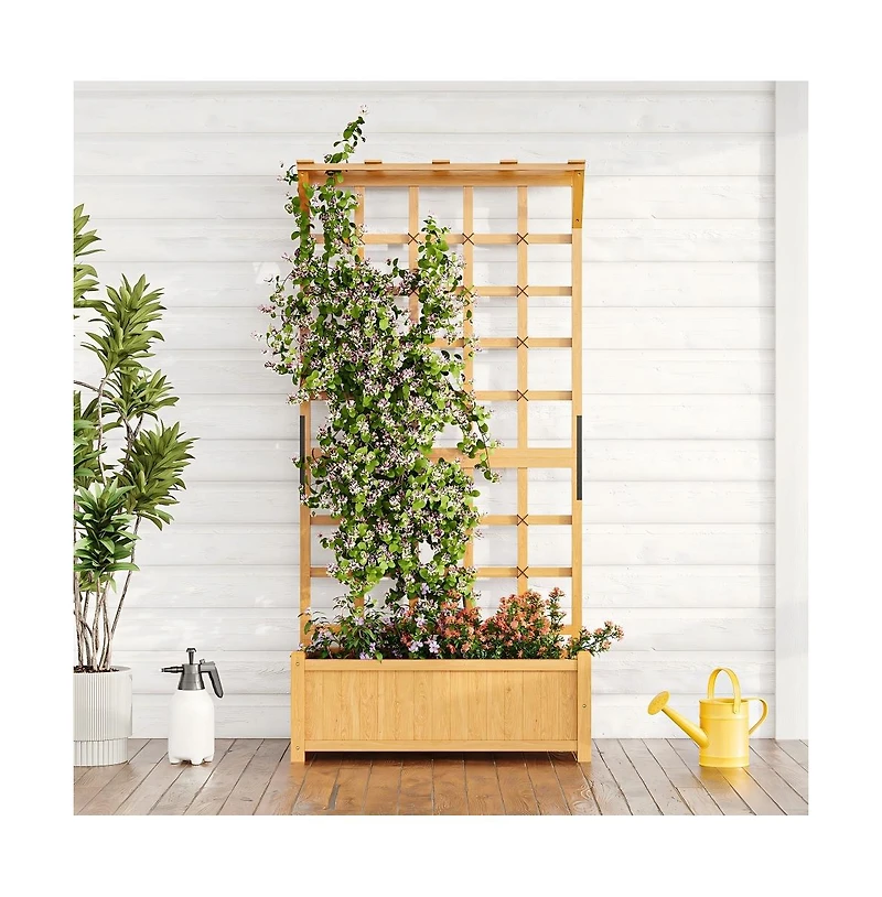 Aoxun 72" Cedar Planter and Trellis Combo C Freestanding Garden Tower in Honey