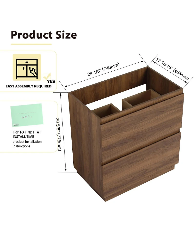 Sillysis Bathroom Vanity Cabinet Only, Freestanding Engineered Wood with 2 Drawers, Minimalist Storage for Small Bathrooms