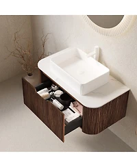 Sillysis Wall Mounted Bathroom Vanity with Ceramic Sink, Plywood Cabinet, Soft Close Drawer
