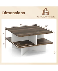 Gymax 2-Tier Square Coffee Table with Storage Farmhouse Modern Accent Table Center Table