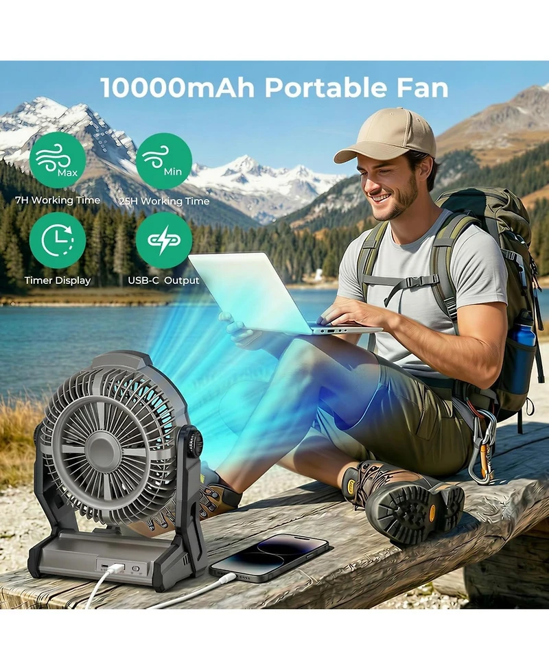 Antarctic Star 10000mAh Portable Fan, 3-in-1 Camping Fan with 100 Speeds and Led Light