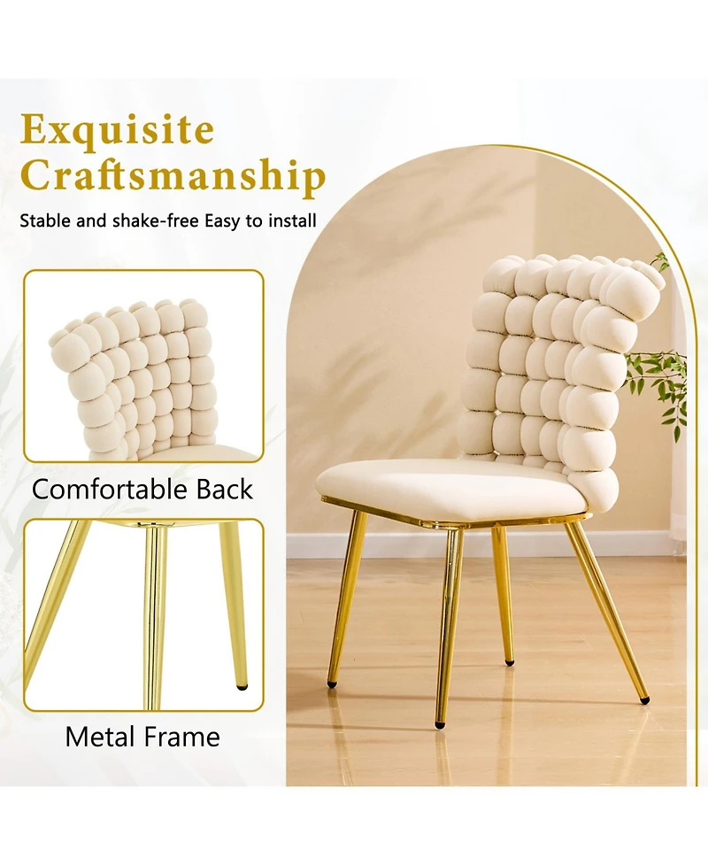 Rainsken Velvet Dining Chairs Set of 2, Bubble Tufted Accent Chair, with Metal Legs, for Room, Living Bedroom