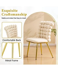 Rainsken Velvet Dining Chairs Set of 2, Bubble Tufted Accent Chair, with Metal Legs, for Room, Living Bedroom