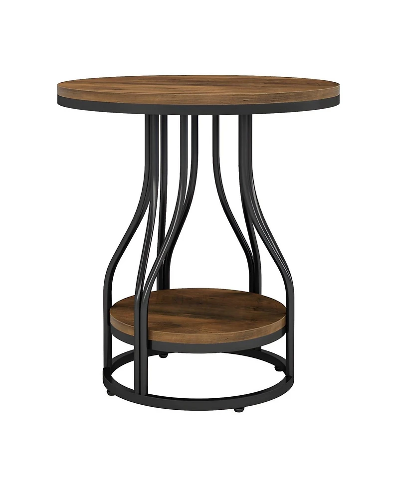 Slickblue 2 Tier Round End Table with Metal Frame for Living Room