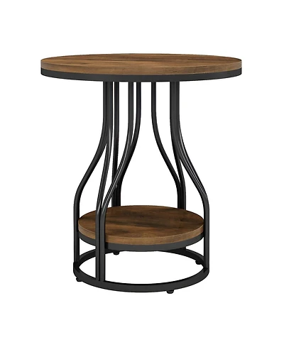 Slickblue 2 Tier Round End Table with Metal Frame for Living Room