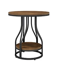 Slickblue 2 Tier Round End Table with Metal Frame for Living Room