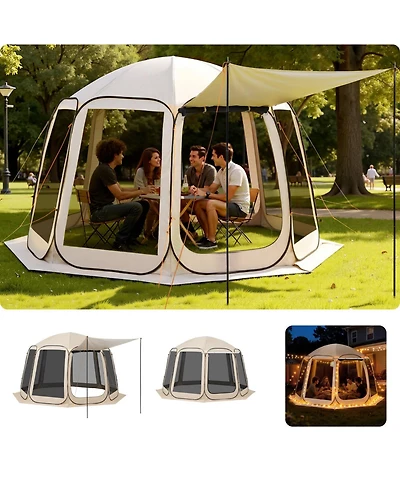 Cozito Screen House Tent, 12 x 11 ft 10-12 Person Pop Up Canopy with Awning
