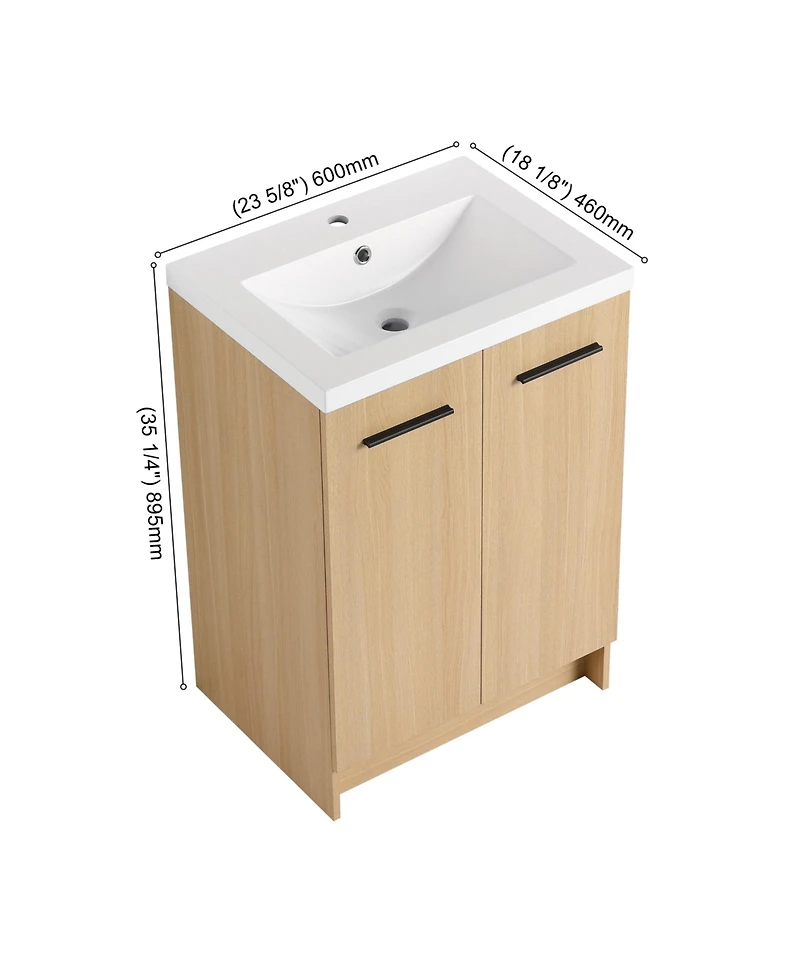 Busdays 24 Inch Freestanding Bathroom Vanity with Resin Ready to Assemble with Black and Brushed Aluminum Handles