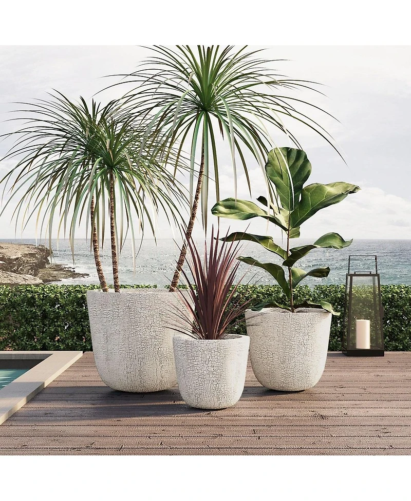 Asagikoiai3-Piece Mgo Outdoor Planter Set with Drainage, Crackle Stone Pots for Garden and Patio