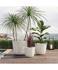 Asagikoiai3-Piece Mgo Outdoor Planter Set with Drainage, Crackle Stone Pots for Garden and Patio