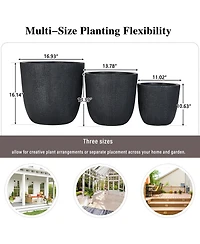 Asagikoiai3-Piece Mgo Outdoor Planter Set with Drainage, Crackle Stone Pots for Garden and Patio