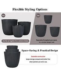 Asagikoiai3-Piece Mgo Outdoor Planter Set with Drainage, Crackle Stone Pots for Garden and Patio