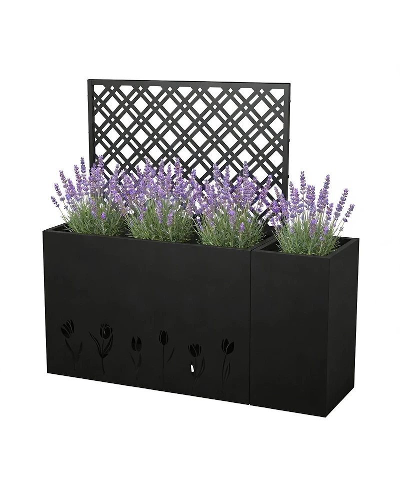Asagikoiai 2-Piece Metal Planter Box with Trellis, Tall Raised Garden Bed Set