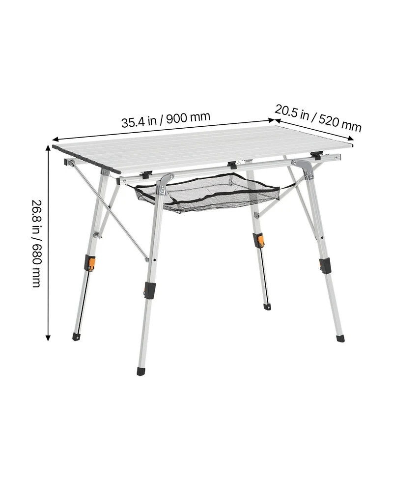 Yiortwo Folding Portable Camping Table, Aluminum Roll Up Picnic Table with Mesh Shelf