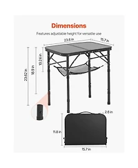 Yiortwo 2 Ft Folding Portable Camping Table Adjustable Height Aluminum Outdoor Picnic Table with Storage Mesh and Carry Handle