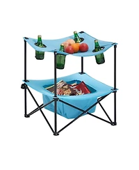 Yiortwo Folding Portable Camping Table Outdoor Picnic Square Table with 4 Cup Holders Storage Basket and Carry Bag