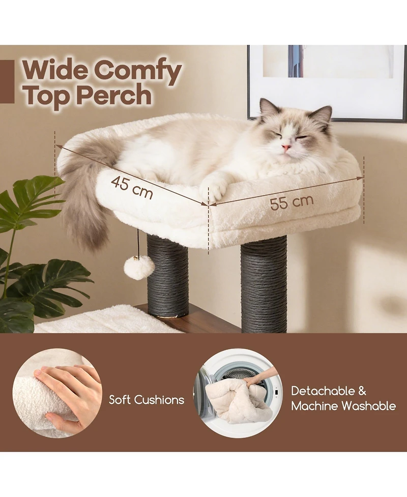 Gymax 53 5'' Tall Cat Tree for Indoor Cat Wooden Cat Tower Top Perch with Soft Padding