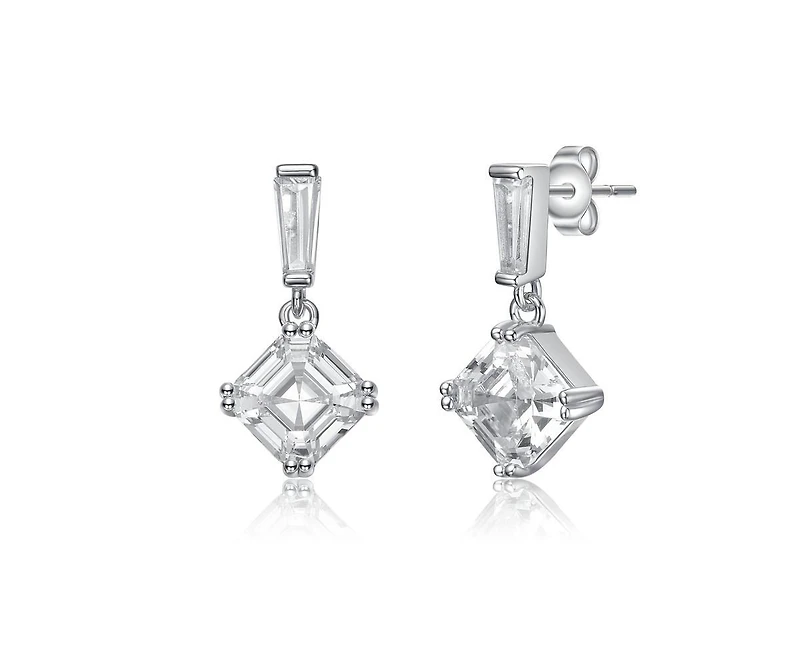 Genevive Dainty Gold Plated Princess and Baguette Cz Drop Earrings