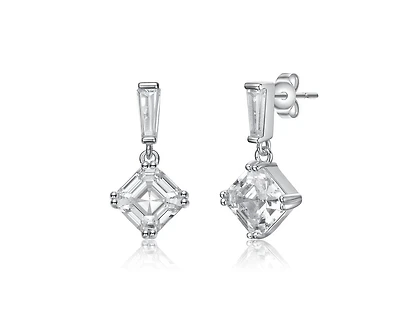 Genevive Dainty Gold Plated Princess and Baguette Cz Drop Earrings