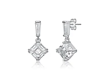 Genevive Dainty Gold Plated Princess and Baguette Cz Drop Earrings