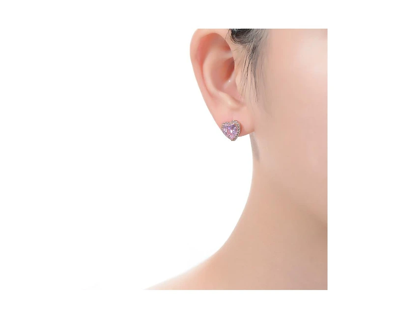 Rachel Glauber Dainty 18K Rose Gold Plated Chic Cz Heart Stud Earrings