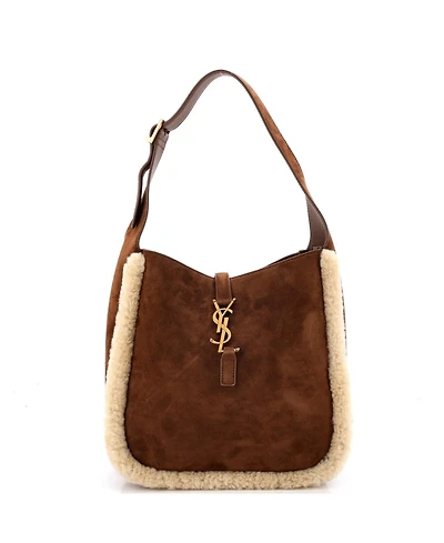 Pre-Owned Saint Laurent Small Le 5 a 7 Supple Hobo Suede with Shearling