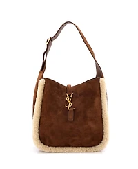 Pre-Owned Saint Laurent Small Le 5 a 7 Supple Hobo Suede with Shearling