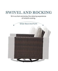 Pocassy 7 Pieces Patio Furniture Sets with Fire Pit Table Set, Wicker Rattan Outdoor Swivel Rocking Chairs Set 3-Seat Couch and Ottomans