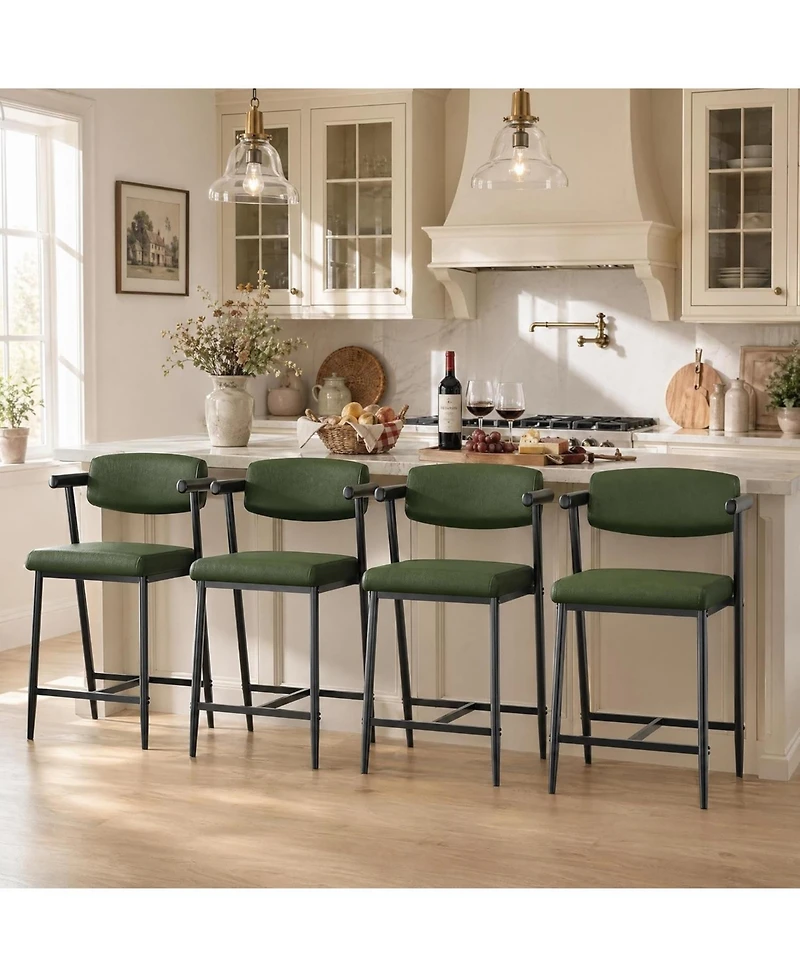 gaomon 4 Sets of Retro Bar Stools, 26-Inch Bar Height, Made of Metal, With Armrests, Backrests, And Footrests, Suitable for Kitchen Islands