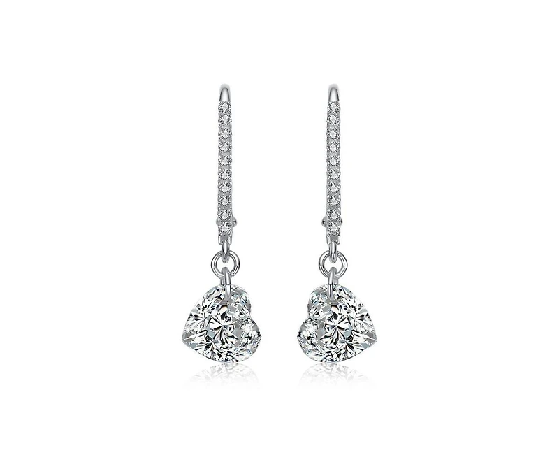 Rachel Glauber Brilliant Gold Plated Cz Heart Drop Hoop Earrings