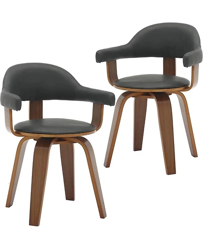 LeisureMod Brivo Upholstered Dining Chair Set of 2 with Swivel, Leather and Poplar Wood Frame, Open-Back Design Armrests for Kitchen