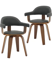 LeisureMod Brivo Upholstered Dining Chair Set of 2 with Swivel, Leather and Poplar Wood Frame, Open-Back Design Armrests for Kitchen
