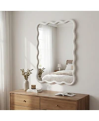 Phying Wavy Rectangle Decorative Wall Mirror Solid Wood Framed Hanging Mirror for Home Bedroom Bathroom Entryway Living Room