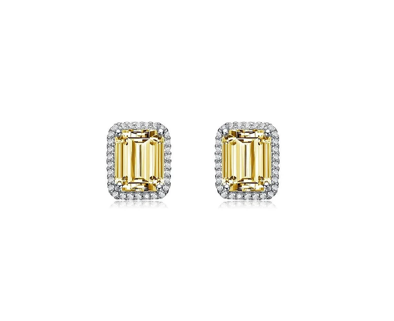 Rachel Glauber Dainty Gold Plated Emerald-Cut Cz Stud Earrings