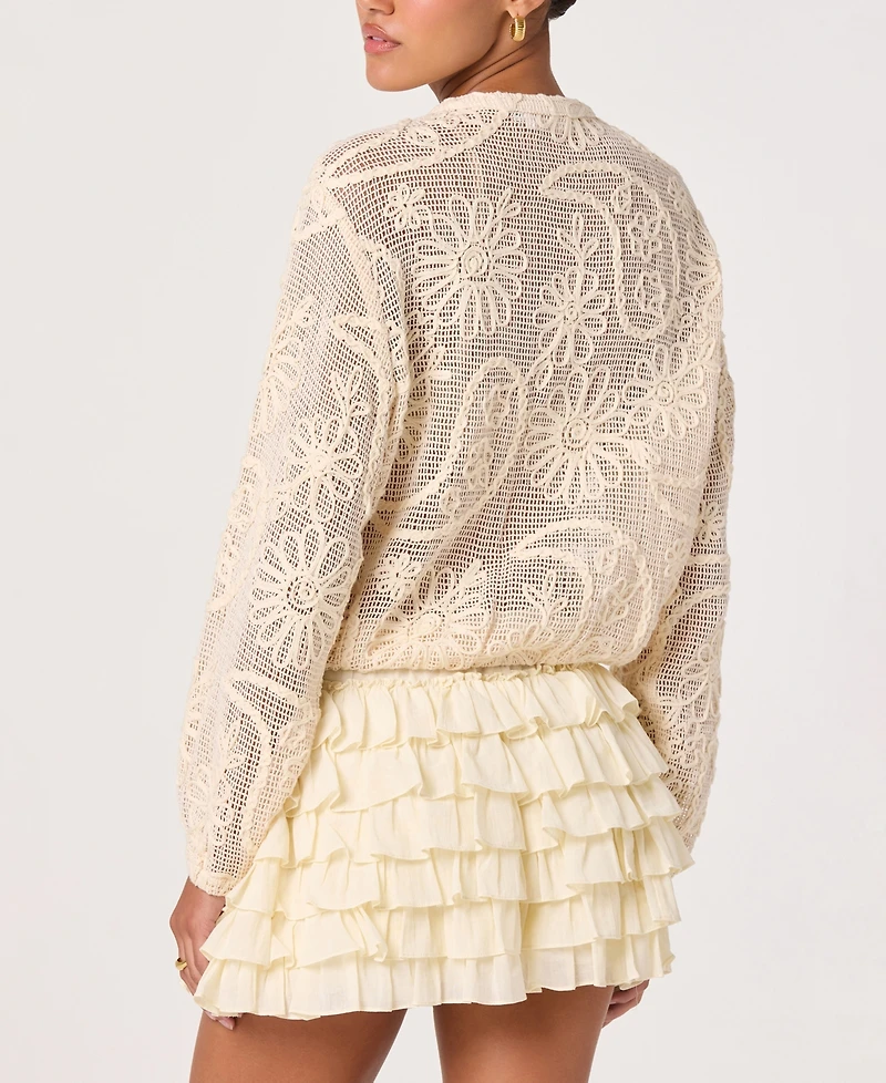 Astr the Label Women's Aeva Round Neck Long-Sleeve Crochet Bomber Jacket