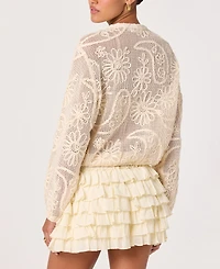 Astr the Label Women's Aeva Round Neck Long-Sleeve Crochet Bomber Jacket