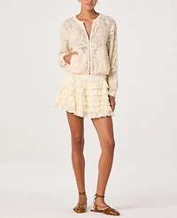 Astr the Label Women's Aeva Round Neck Long-Sleeve Crochet Bomber Jacket