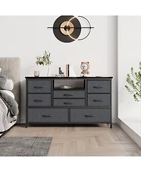 homfan Modern Tv Stand Dresser with Led Lighting and Built-in Charging Station - Durable Storage Chest Deep Drawers for Bedroom Living Room