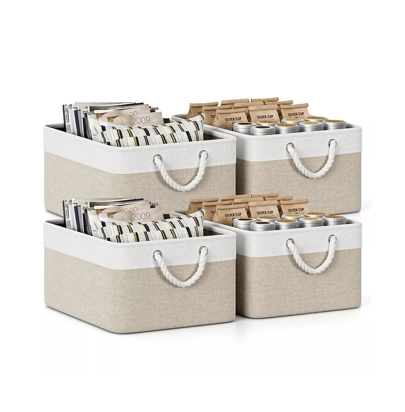 Gouun 4-Pack Foldable Cotton Linen Storage Bins with Rope Handles