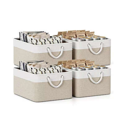 Gouun 4-Pack Foldable Cotton Linen Storage Bins with Rope Handles